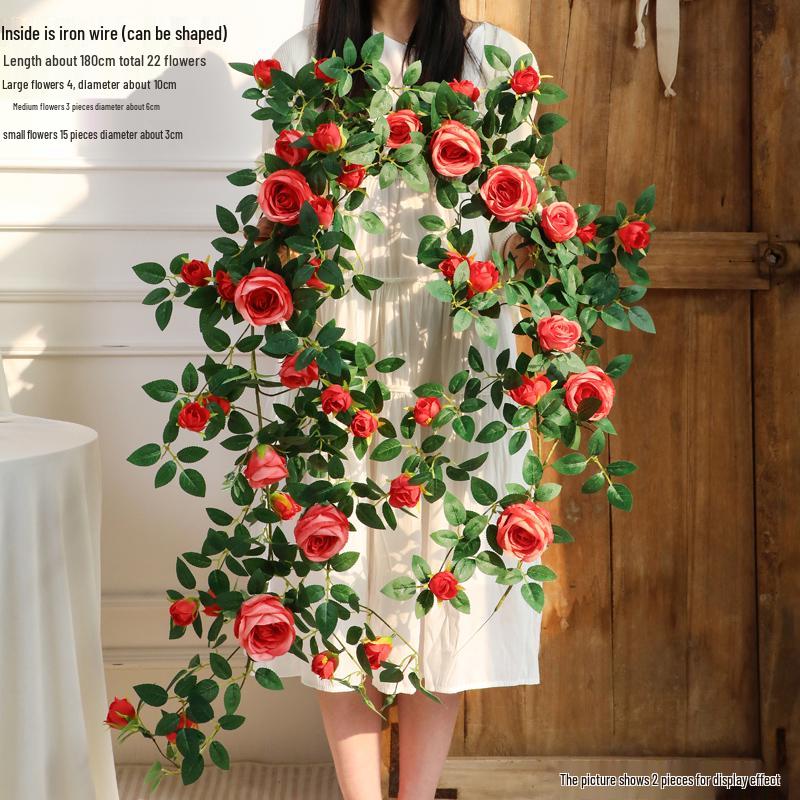 Rose Vine Air Conditioning Pipe Cover: Decorative Plastic Fake Flower Vine for Wall and Roof Hanging