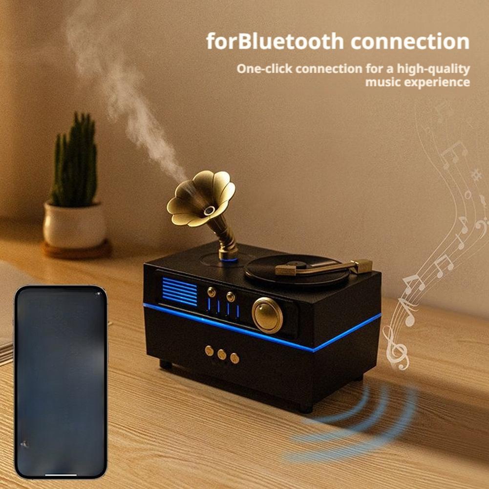 Retro Gramophone Aromatherapy Spray Humidifier With Colorful Ambient Lighting White Noise Essemtial Oil Diffuser Home Fragrance