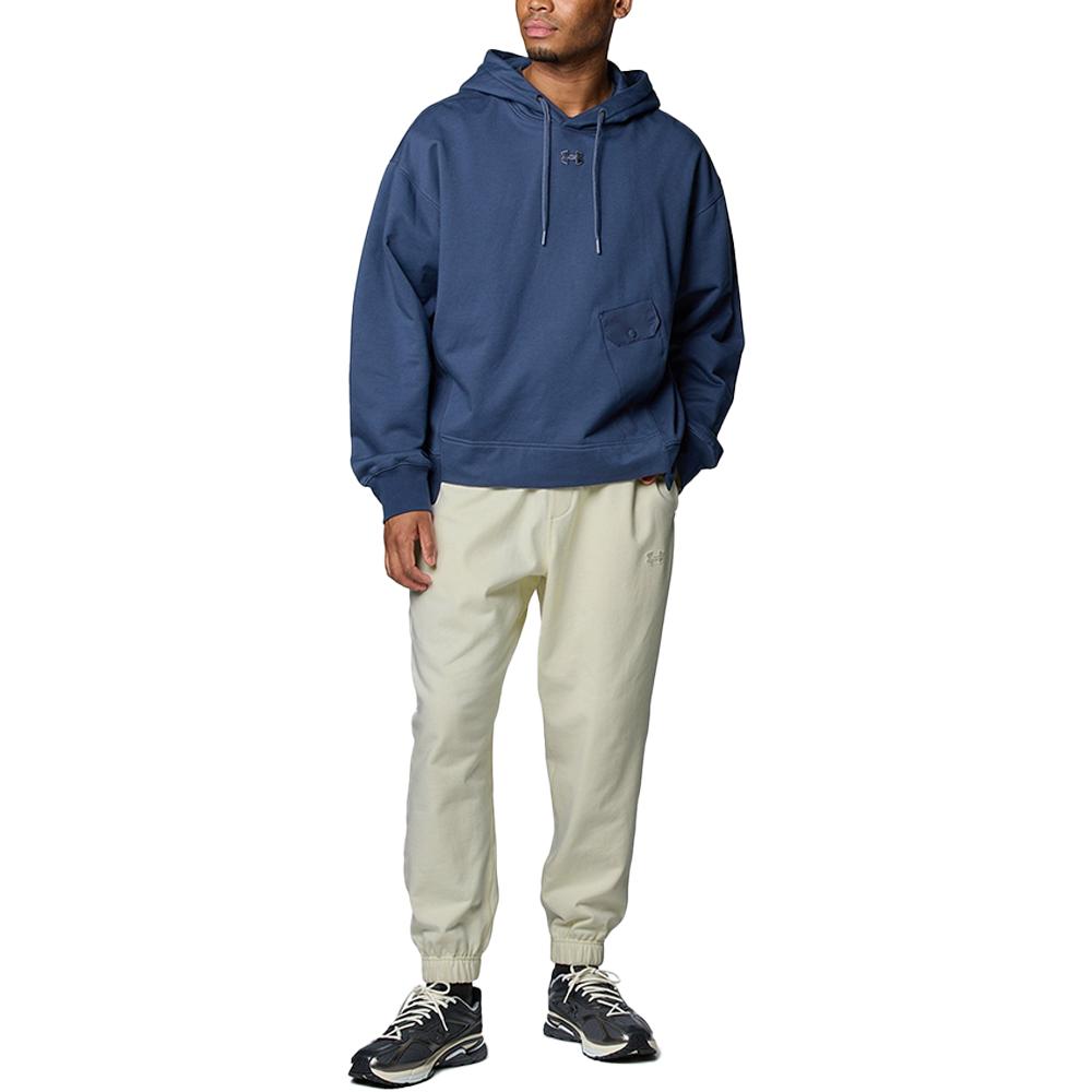 Under Armour Solid Color Casual Loose Hooded Pullover Long Sleeve Sweatshirt Men sweatshirt Blue 1387974-044