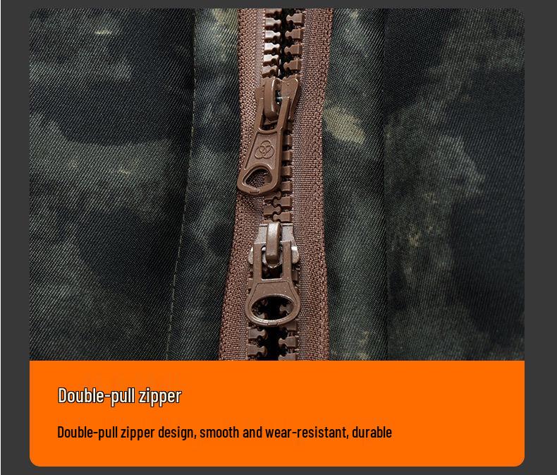 Men's Mid-Length Fleece-Lined Camouflage Overcoat - Windproof, Cold-Resistant, Waterproof, Cotton-Padded for Winter and Labor Protection.