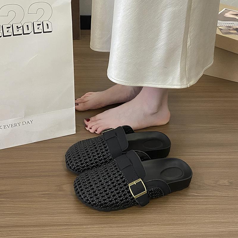 Thick-soled hollowed-out baotou half-slippers for women's summer wear, new one-pedal fishing net shoes, cool slippers