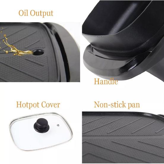 Korean Style 2 in 1 Electric Multi Cooker Barbecue Pan Hot Pot Cooker Electric Smokeless Barbecue BBQ Grill Non-Stick Coating Hotpot Roasting Baking