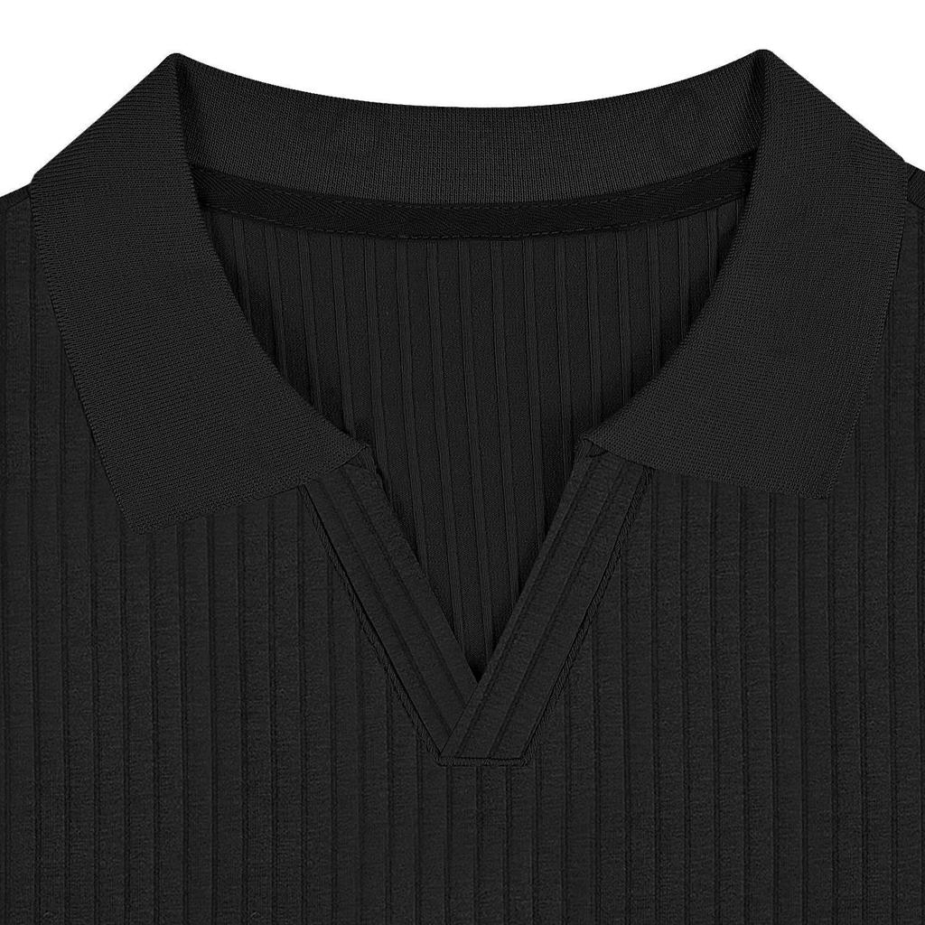 Pánská polokošile Muscle V Neck Polokošile Slim Fit Golfová trička s krátkým rukávem Žebrovaný úplet Měkká trička Letní svetr s límečkem pro muže Prodyšná trička