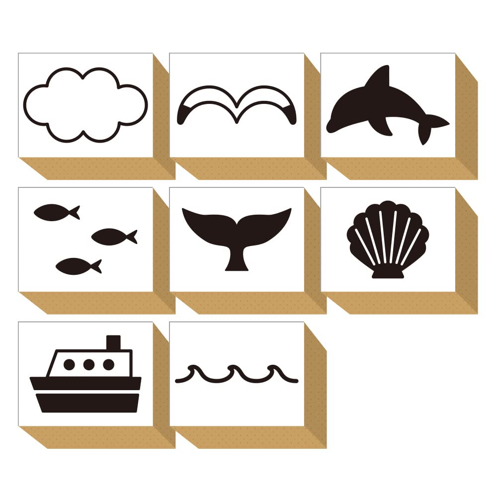 

Cute and Stylish Wooden Rubber Stamp Set with Letter Made in Japan Ocean, Dolphin, Seagull, Whale, Cloud, Set, Card, Gift, (#13)