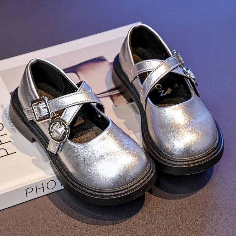 Kids Black Mary Jane Leather Shoes Buckle Strap Thick Sole Casual School Shoes