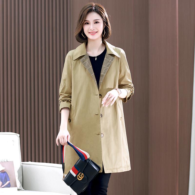 

Женский тренч средней длины - Мода весна/осень 2025, Свободный крой, Большой размер, Идеально для женщин среднего возраста, Повседневно-изысканный стиль. XXL (145-160 jin) хаки