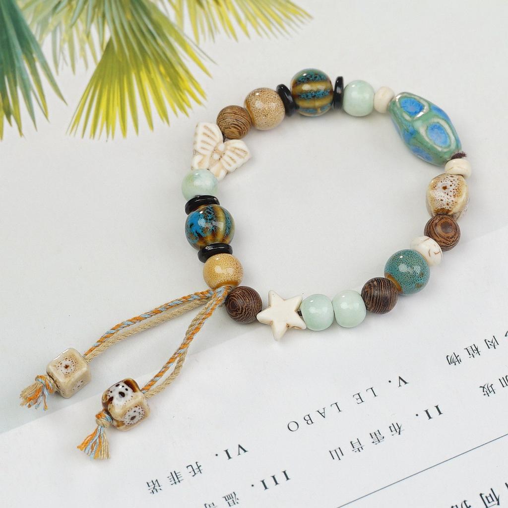 Ceramic beaded bracelet small fresh ancient style national style simple bracelet summer
