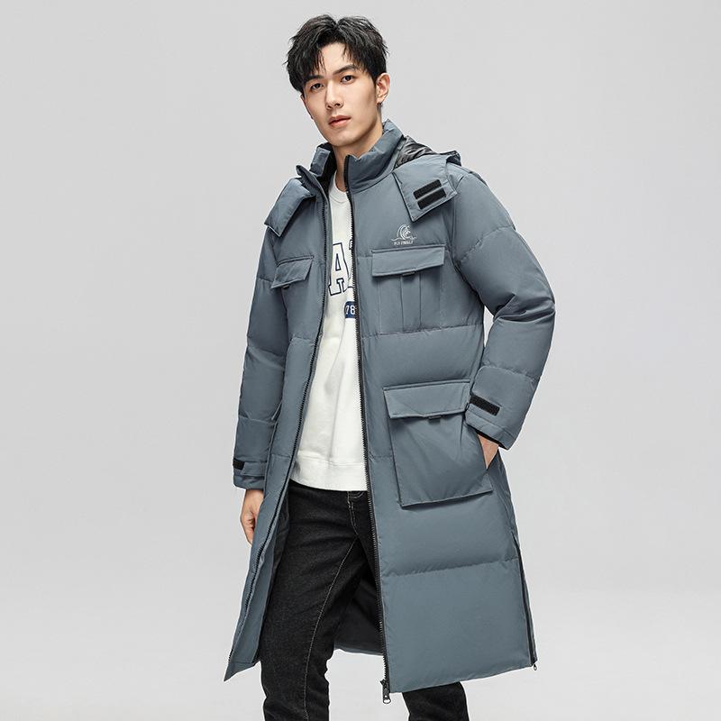 Men's Medium and Long White Duck Down Hooded Jacket, Winter Trendy Brand Large Size Couple Thickened Thermal Coat