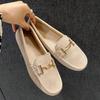 Fashion 2025 Brand Metal Buckle Mocasines Women Genuine Leather Shoes Pigskin Loafers Femmes Slip On Cow Suede Flats Woman Shoes Walking