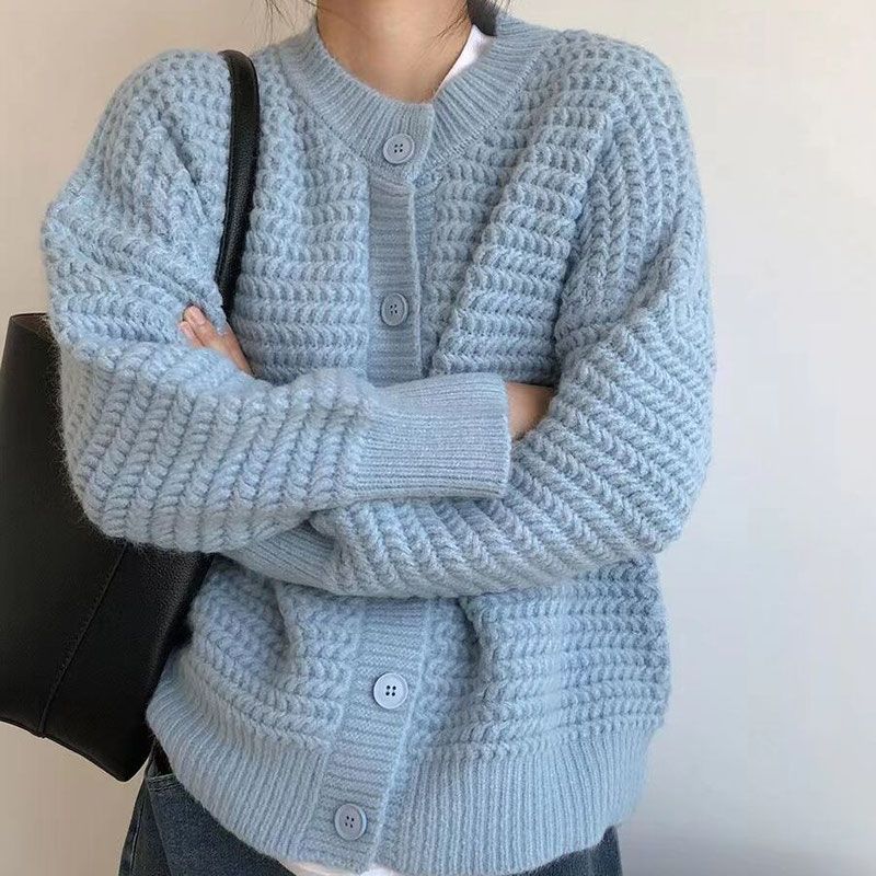 Red Sweater Women's Loose and Lazy Style Early Autumn Korean Knitted Cardigan Spring and Autumn Women's Top