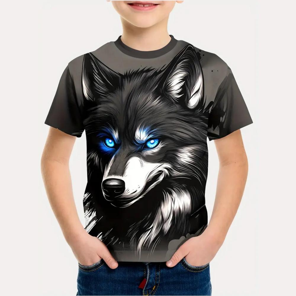 Kids Clothes Cheerful Puppy 3D Print Graphic T Shirts Summer Outdoor Play Crew Neck Short Sleeves Children's Boy's Clothing