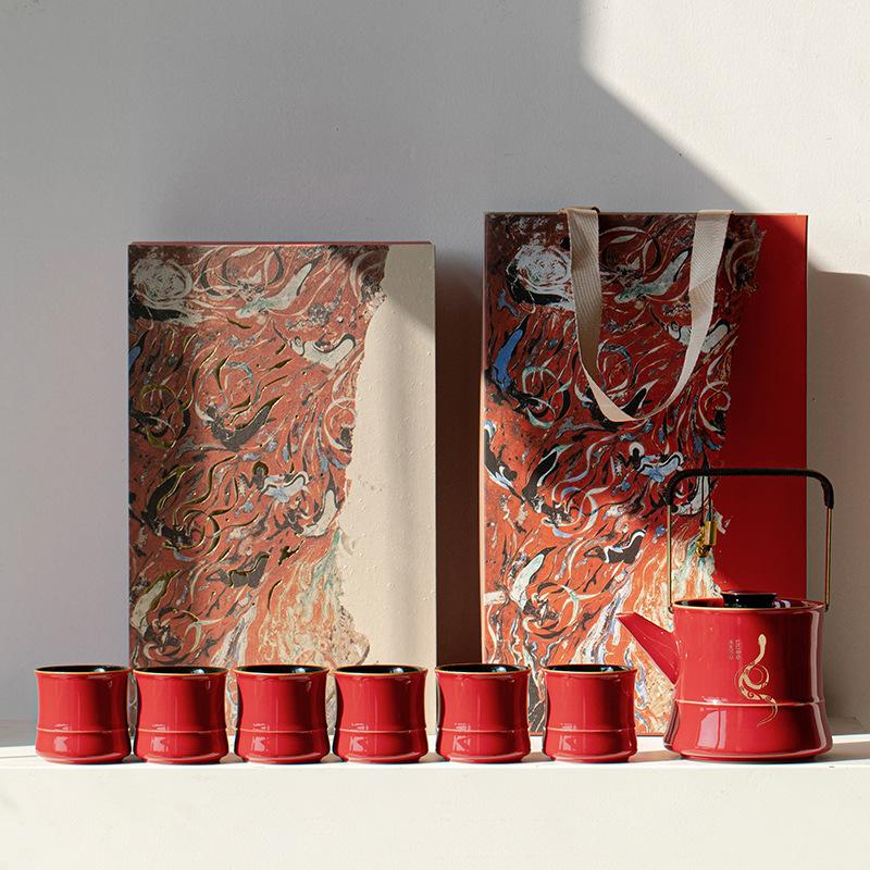 

Light luxury creative red mug ceramic tea cup tea separation cup gift annual meeting company business gift