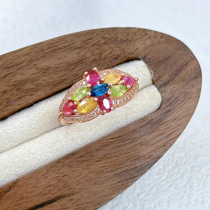 Sace Gems 925 Sterling Silver 2.5*5MM Natural Tourmaline Gemstone Rings for Women Engagement Cocktail Party Fine Jewelry Gift