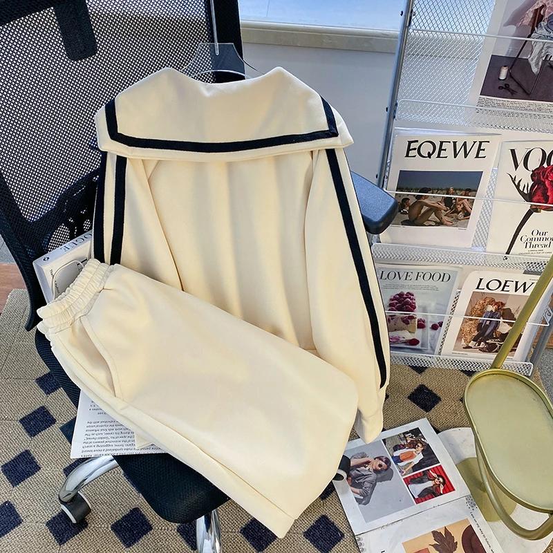 Women Suits Sets Cotton Large Size Pants Thickened Sweaters Coat Top Longs Pants Two-piece Oversize 2PC Suit