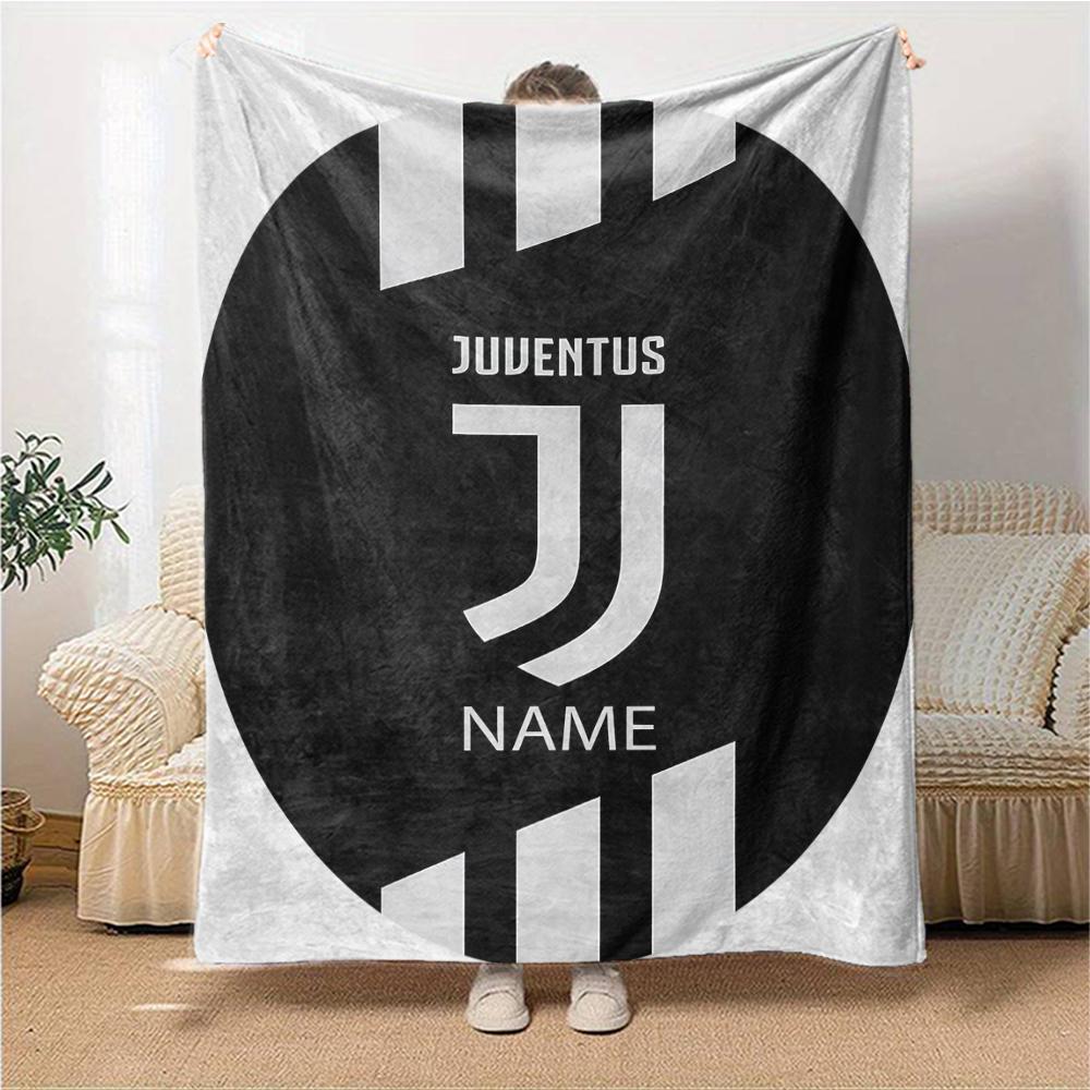 Custom Name Juventus Badge blanket for Couch & Bed, Plush Cozy Fuzzy Blanket Super Soft & Warm Blankets for Fall and Winter. 0908255