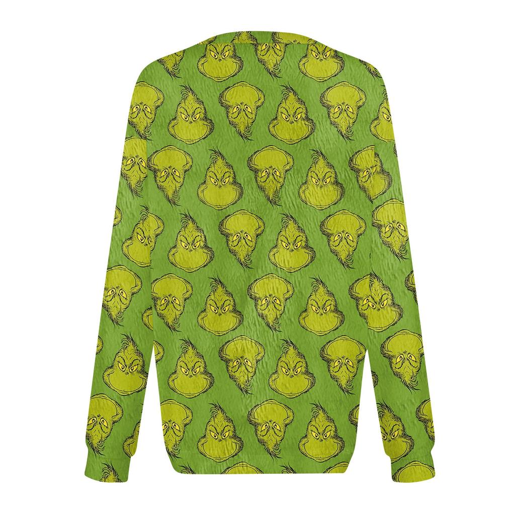 Women's Fashion Round Neck Pullover Top Long Sleeve Tee Christmas Printed Sweatshirt