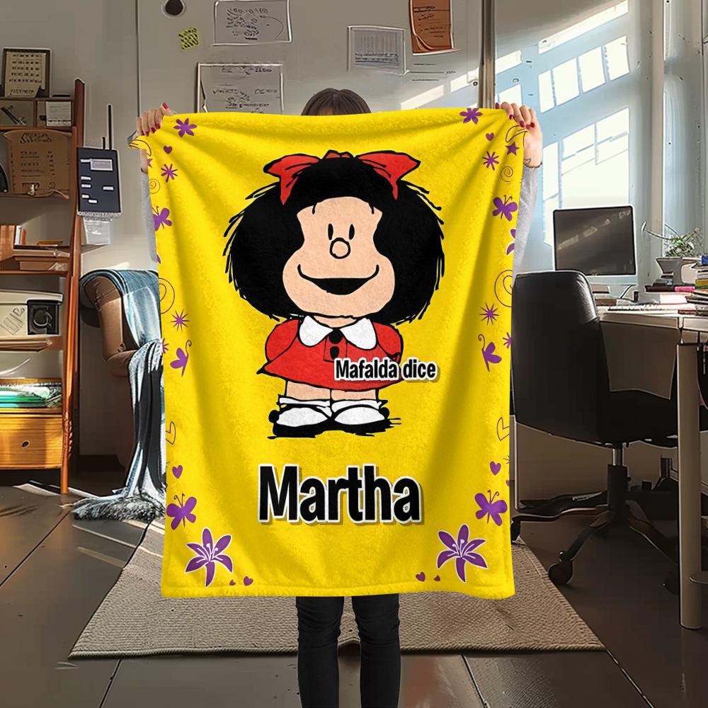 1PC Mafalda Print Flannel Blanket, High Quality All Seasons, Home Decor, Warmth and Comfort, Perfect for Christmas Gifts