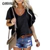 Camiseta feminina de verão plus size cor sólida babados manga solta decote em v manga curta top camiseta