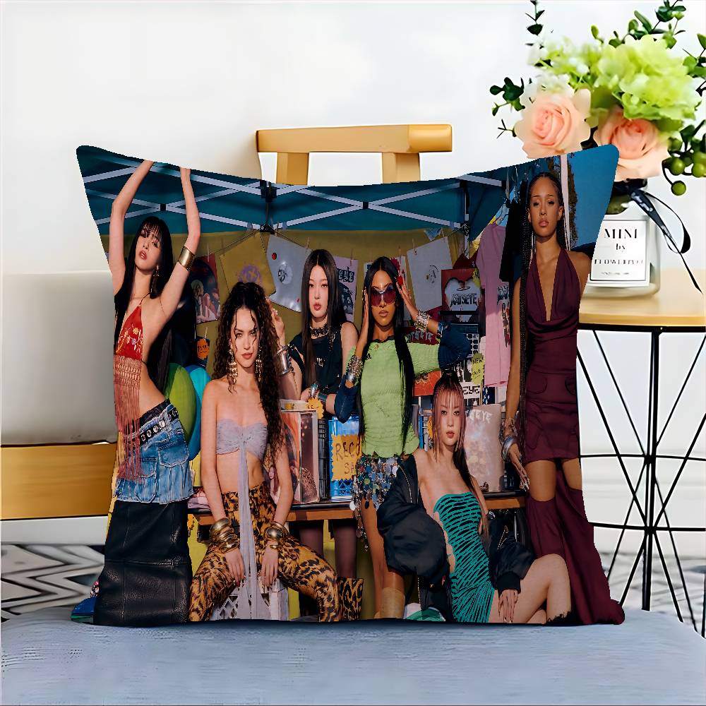 Korea Kpop Band K-Katseye Cushion Cover Polyester Sofa Cushions Decorative Throw Pillows Home Decoration Pillowcover