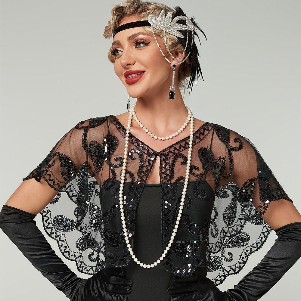 Vintage Style Sequins Tassel Shawls Embroidery Flapper Shawl  Garment Accessories