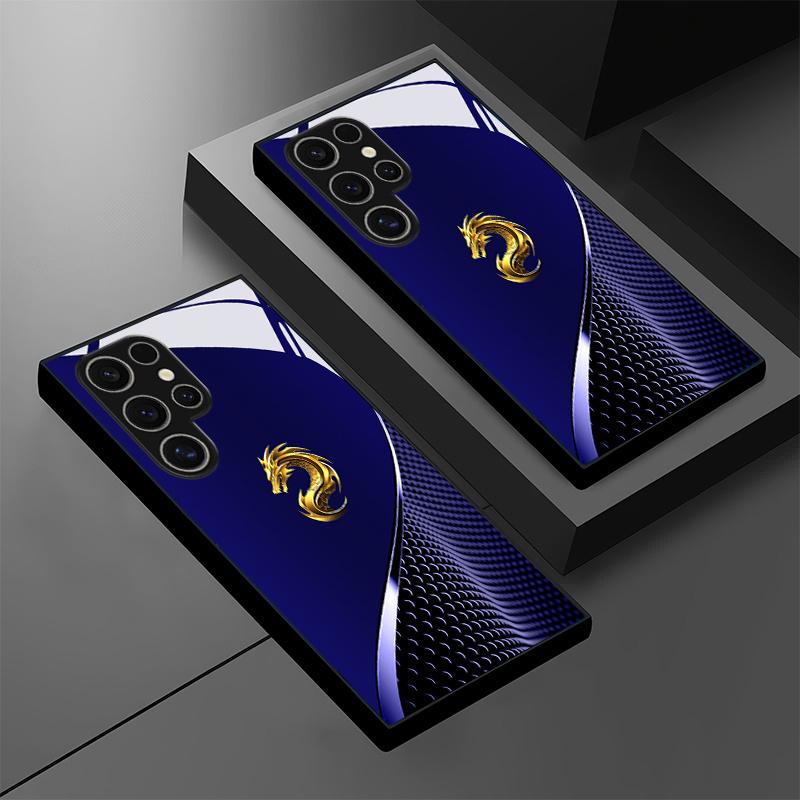 Creative Golden Dragon Head Dark Texture Pattern Glass Phone Case for GalaxyS26 S25 S24 S23 Ultra S22+ S22 Ultra S21