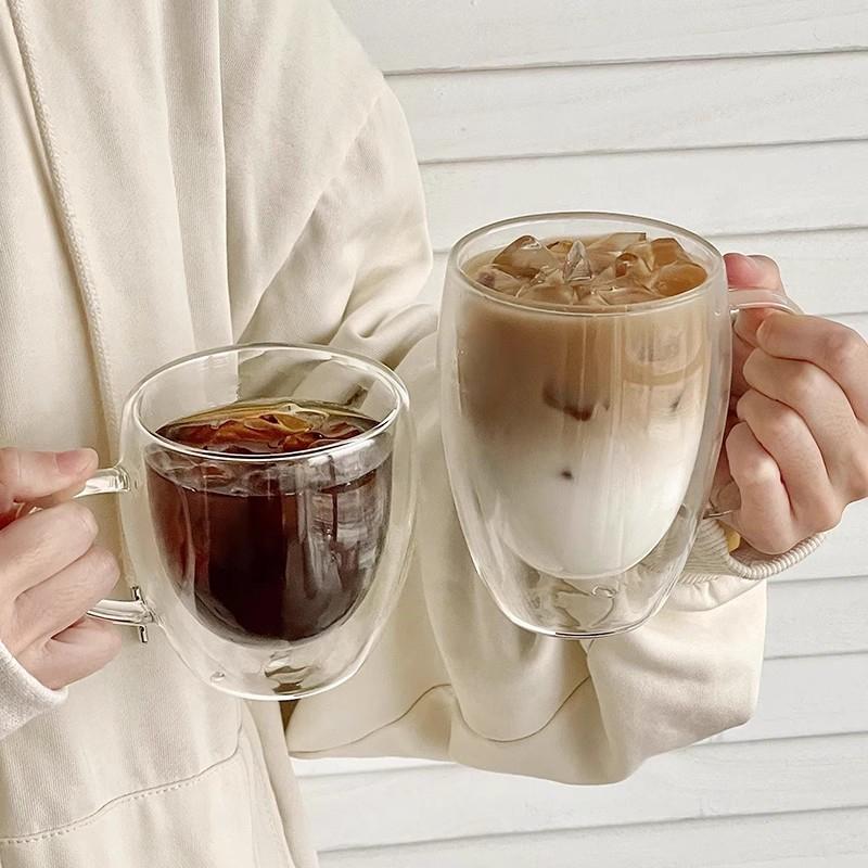 Glass Cup with Handle Coffee Iced Drinkware Kitchen Cups Supplies Breakfast Milk Cup Cocktail Utensils Aesthetic Water Bottle