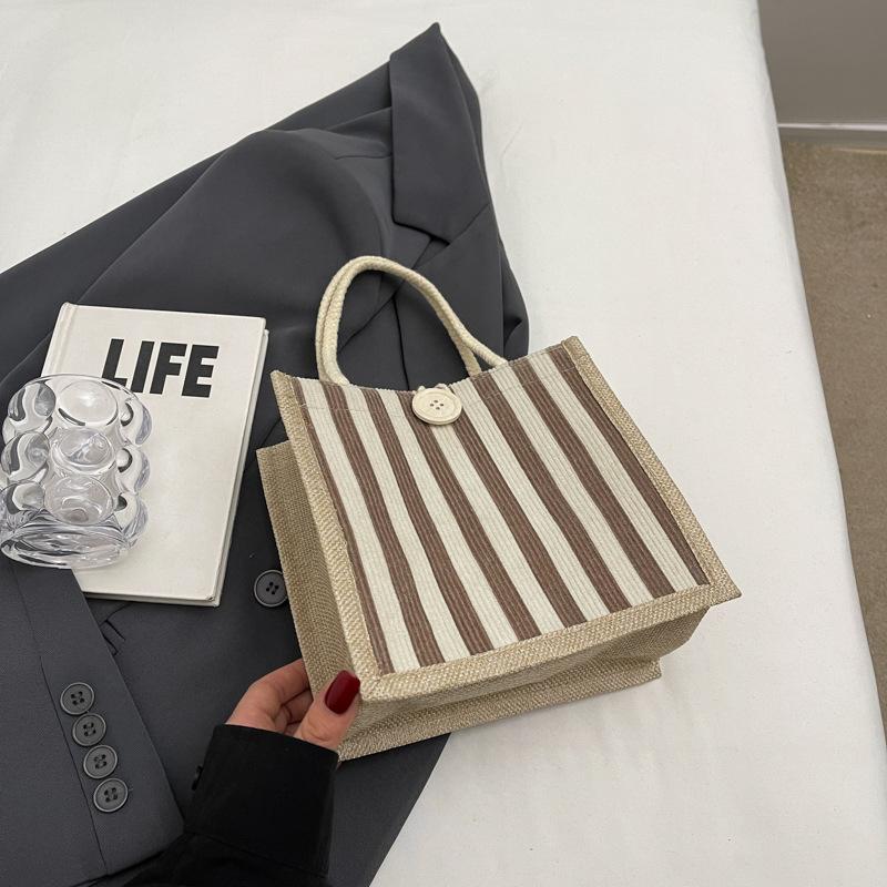 Lunch Box Bento Bag Women'S Fashion Vertical Striped Tote Bag Women Go To Work To Carry Rice Hand Bag