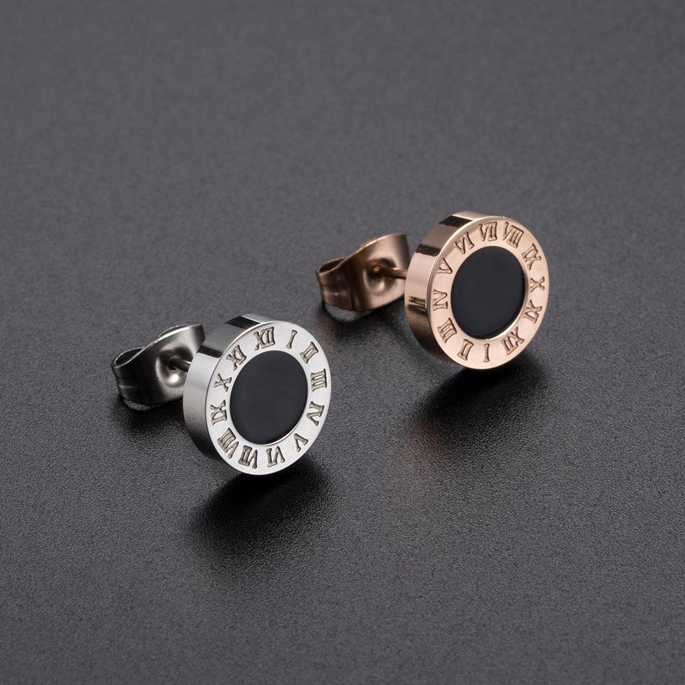 European and American Street Style Titanium Steel Roman Digital Earrings Couple Trendy Earclip Thousand Wind Earrings