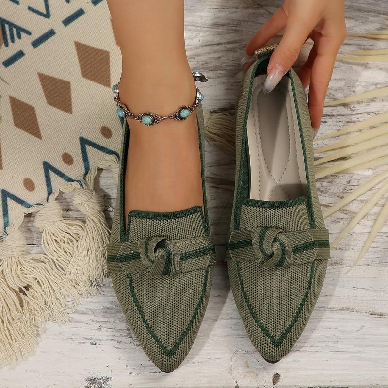 Women's Shoes Are Thin, Pointed, Flat-bottomed Single Shoes, Women's Flying Weaving, One Pedal, Bow, Casual and Breathable