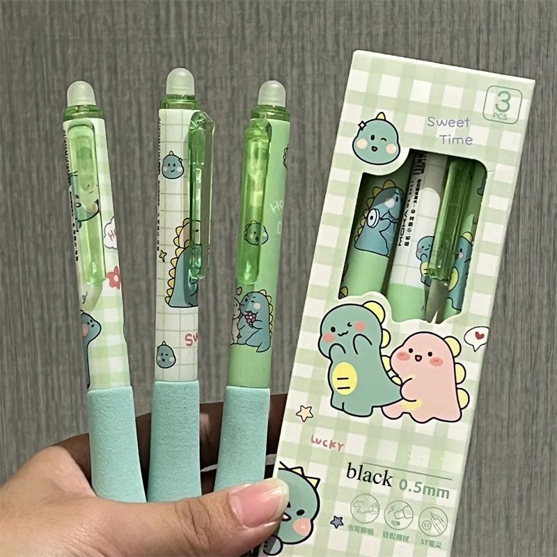 3Pcs/set Cute Erasable Click Pen Pastel Kawaii Press 0.5mm Black Blue Ink Pen with Soft Grip Peach Juice Color Study Supplies