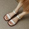 Fashion Summer Flat Sandals Women Ankle-Wrap Open Toe Square Low Heel Shoes Slingback Anti-slip Soft Sole Sandals Sandalias De Mujer