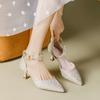 Fashion Sexy French Pointy Toe High Heels Women's Pearl Ankle Strap Sandals Ladies Elegant Wedding Party Bride Dress Designer Shoes