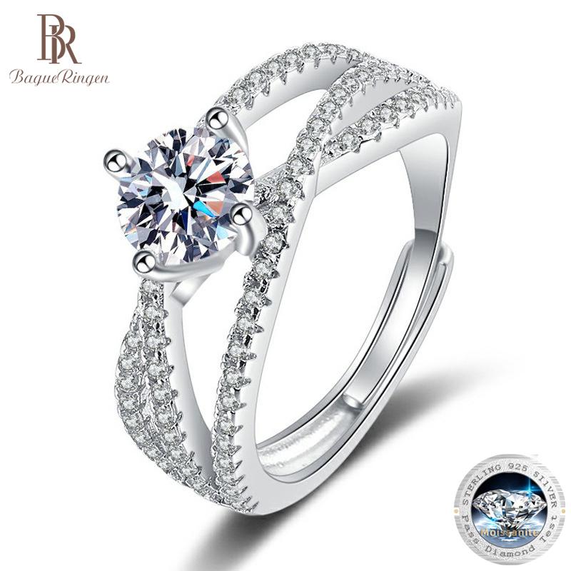 Bague Ringen Bijoux en argent Sterling S925 pour femmes, bague Moissanite couleur D 1ct 2ct avec certificat, bagues ouvertes de fiançailles et de mariage