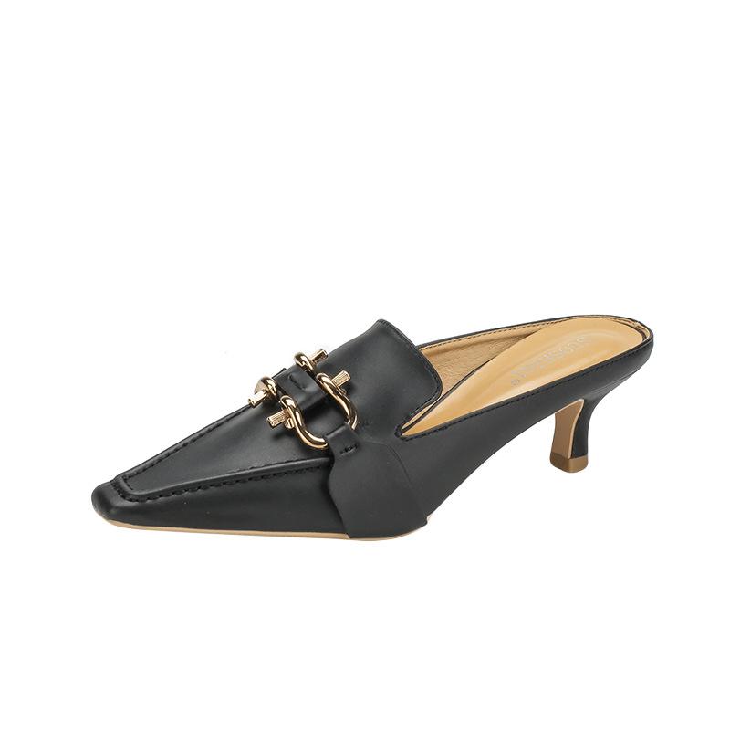 

GF8-6 classic~ Baotou slippers can be worn by women outside the summer new thin heel pointed low heel kitten and high heels 35 чёрный