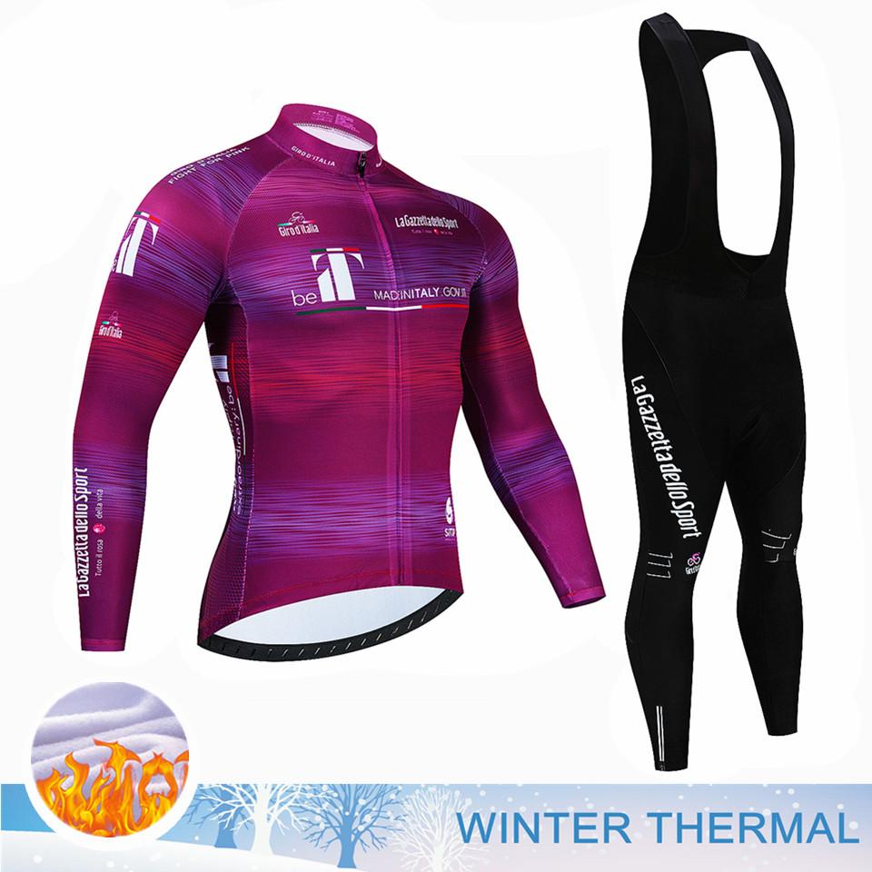 Bike Suit Tour De Italia Giro Winter Thermal Fleece Long Sleeve Cycling Jersey Set Bib Pants Ropa Ciclismo Bicycle Clothing MTB