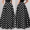 Women Maxi Skirt High Waist Color Matching Dot Print Retro A-line Big Hem Side Pockets Loose Full Length Soft Elastic Waist Lady Prom Party Long Skirt