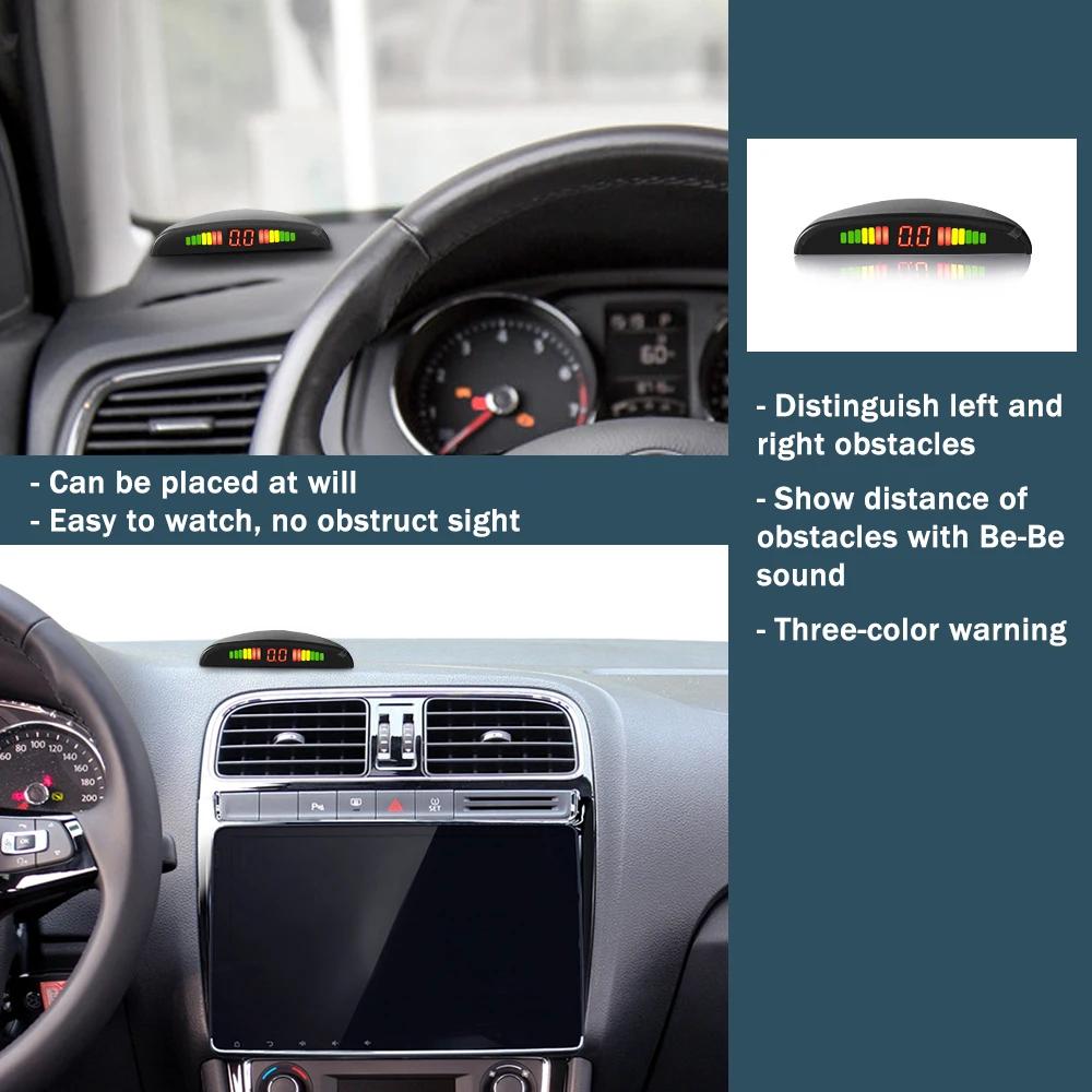 Kmind Car Rear Parking Sensor Kit System 4 Reversing Radar Sensors 12V 22mm Reverse Monitor LED ScreenSound Alert Indicator