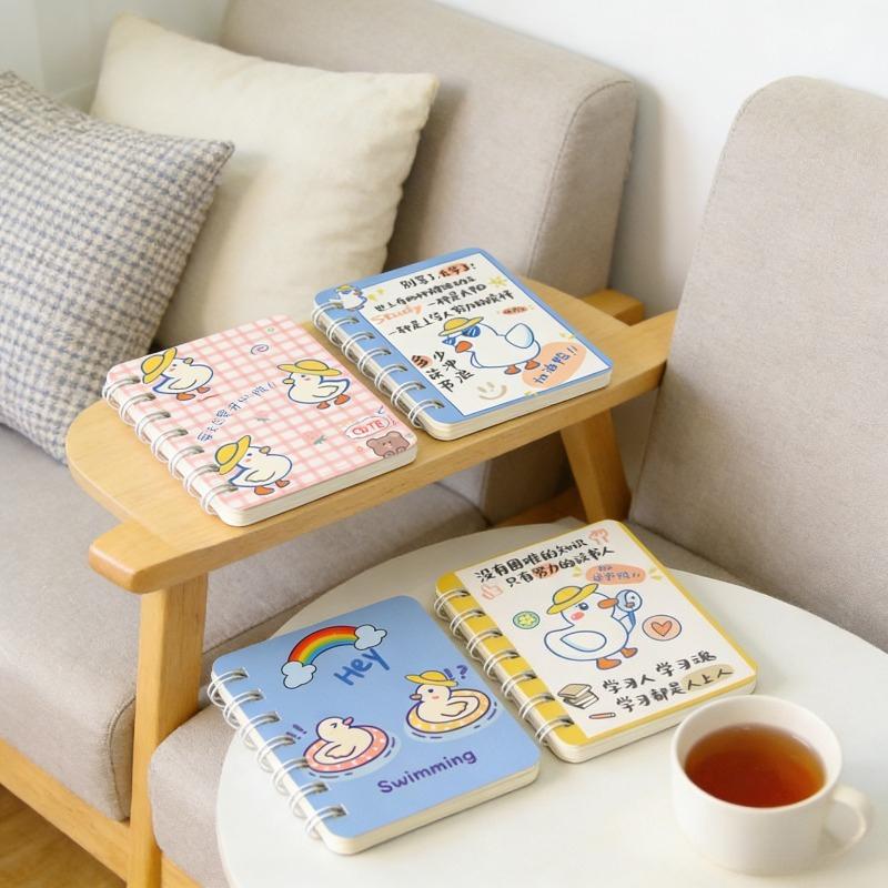 2Pcs Come On Duck Pattern Cartoon A7 Coil Book Pocket Mini Notebook Diary Portable Office Notepad Daily Weekly Planner School Supplies Holiday Gift No