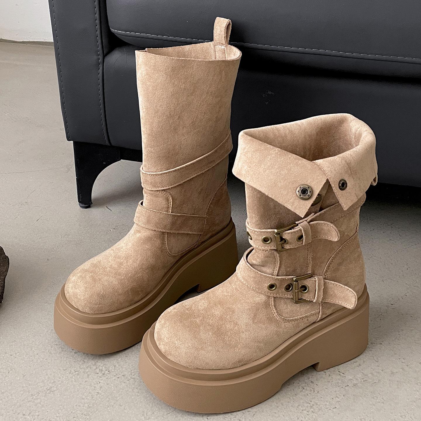 

Queen Fan retro small man heightening thick-soled Martin boots women s 2025 new summer versatile soft-soled short boots 39 абрикосовый