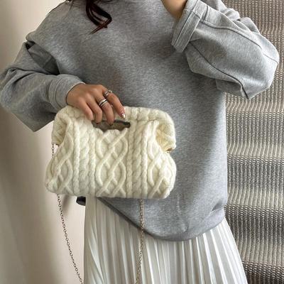 Wolle Gestrickte Damen Umhängetasche - 2025 Trendige, Vielseitige Gewebte Schulterketten-Tasche