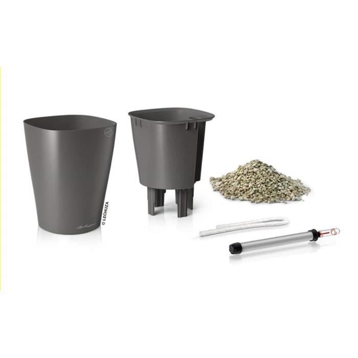 Pot de table - lechuza - deltini - anthracite métallisé - 14x14x18 cm - réserve d'eau intégrée