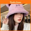 Ok Ear Bear Letter Embroidery Plush Fisherman Hat Bucket Cap Sun Protection
