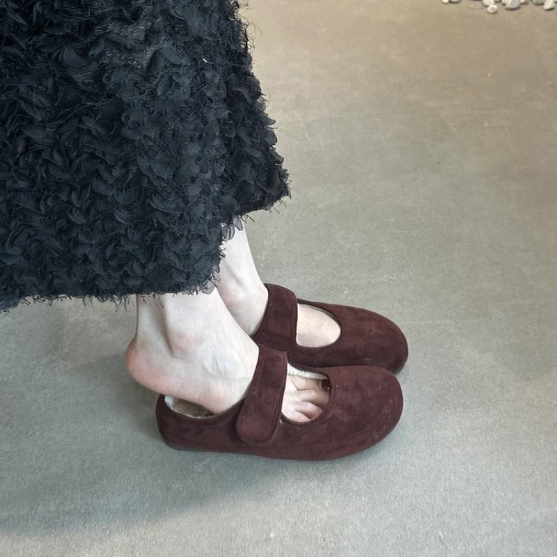 

Флисовые туфли на плоской подошве кофейного цвета женские туфли осень и зима теплые хлопковые туфли корейская версия ретро надпись с туфлями Мэри Джейн Мао Мао 35