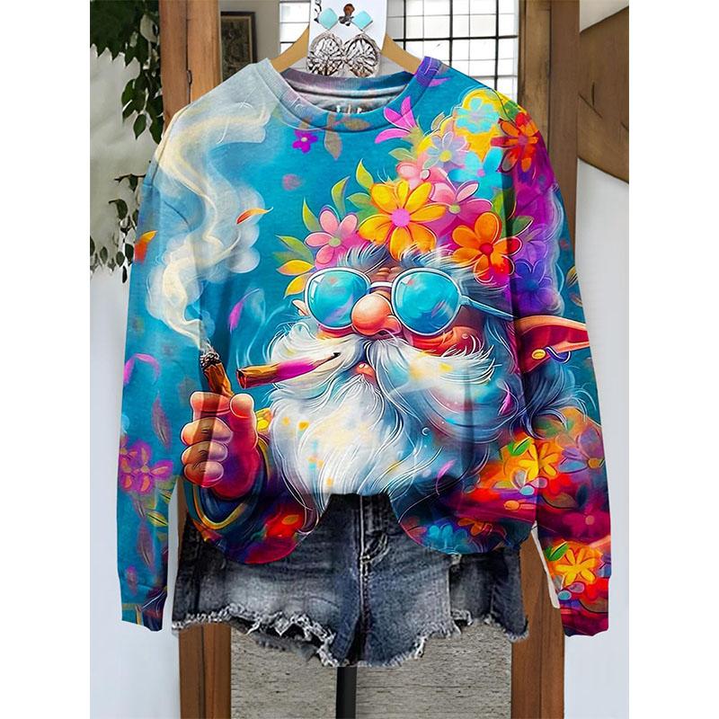 Nye julegensere Julemannen 3D-trykk Dame O-hals Hettegensere Casual Streetwear Y2k Overdeler Harajuku Topper Dameklær