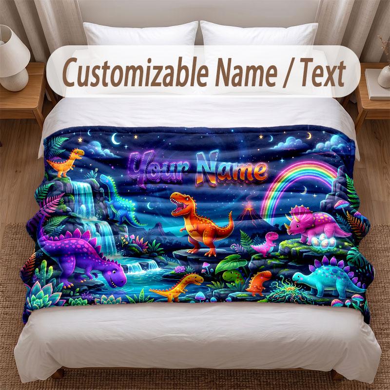 Coperta Morbida a Tema Dinosauri Personalizzata con Stampa Nome Testo Coperta Calda Decorazione Divano Casa Camera da Letto