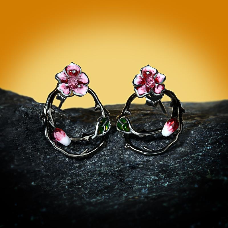 

Высококачественные серьги-подвески с эмалью в виде цветка, ручной работы, с милым характером, женские, серебряные, романтические цветочные украшения