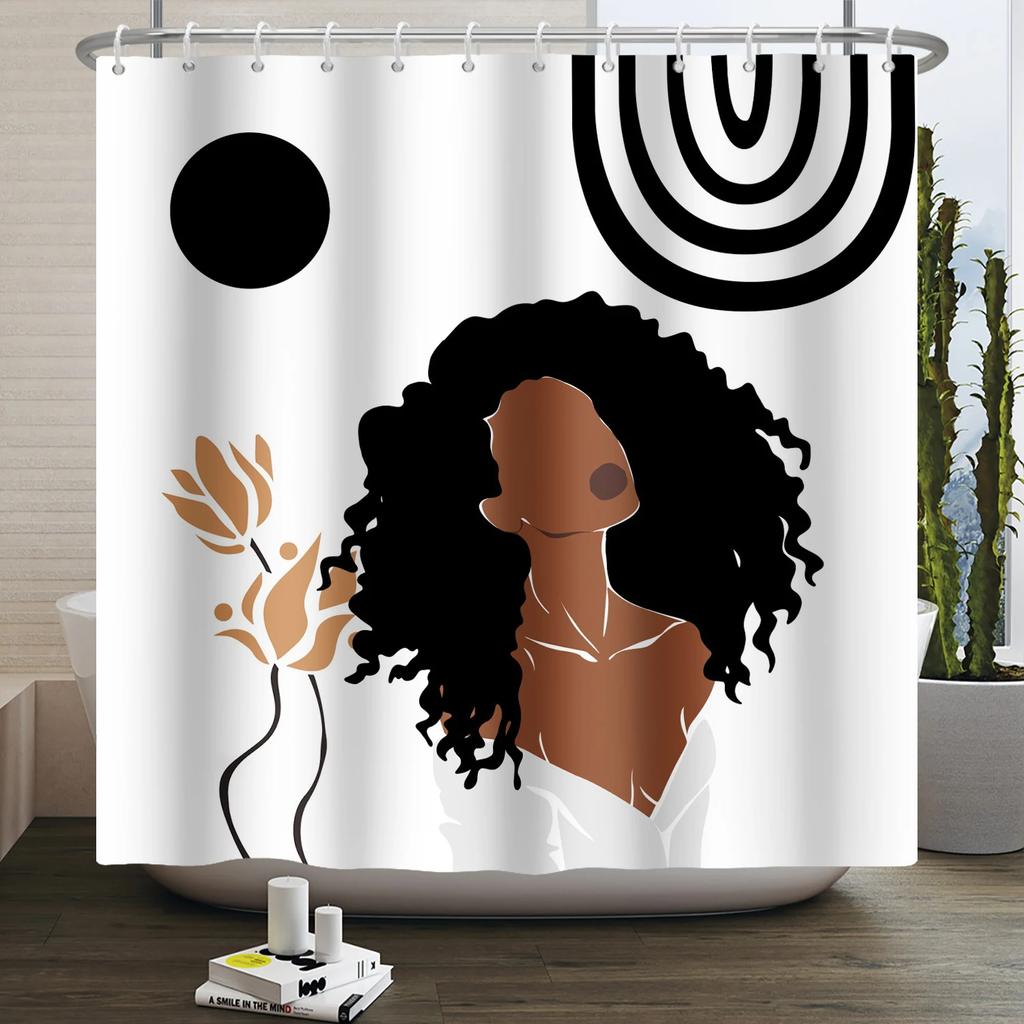Afroamerikanische Frau Duschvorhang Sexy Schwarzes Mädchen Dame Inspirierend Königin Abstrakt Boho Wasserdicht Badezimmer Duschvorhang