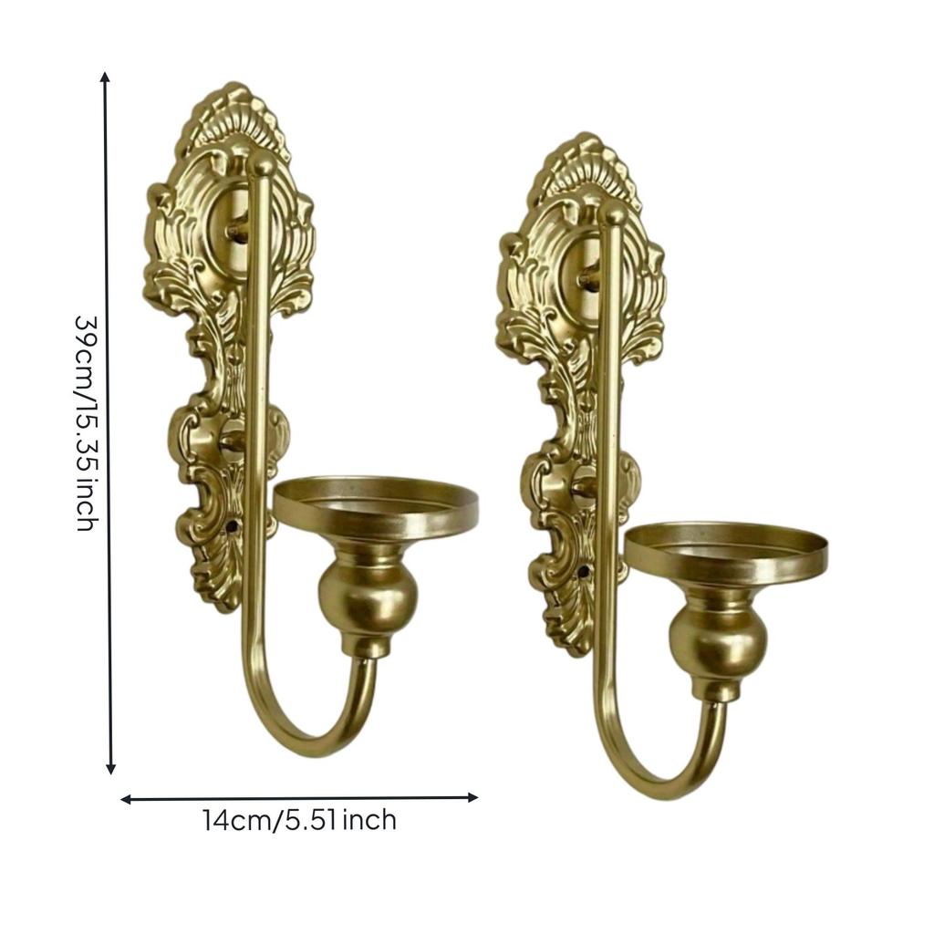 2 Pieces Wall Candle Sconce Vintage-Style with Scrollwork Gold