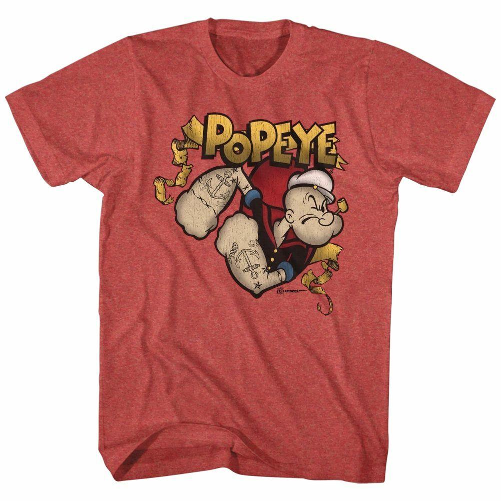 Popeye Gold Banner Red Heather Adult T-Shirt S