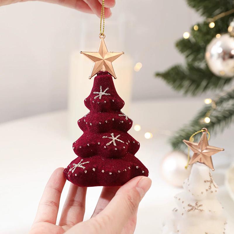 Christmas Tree Decoration Christmas Mini Tree Pendant New Year Flocking Hanging Ornament Navidad Xmas Home Decoration Gift